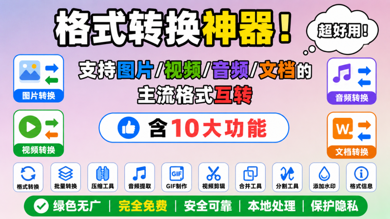 【260629】格式转换神器！支持图片/视频/音频/文档的主流格式互转，含10大功能，绿色无广完全免费！-杨眸AIGC探索站